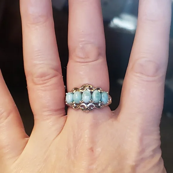 NWT Genuine Natural Aqua Larimar Ocean Cascade Ring - Picture 5 of 8